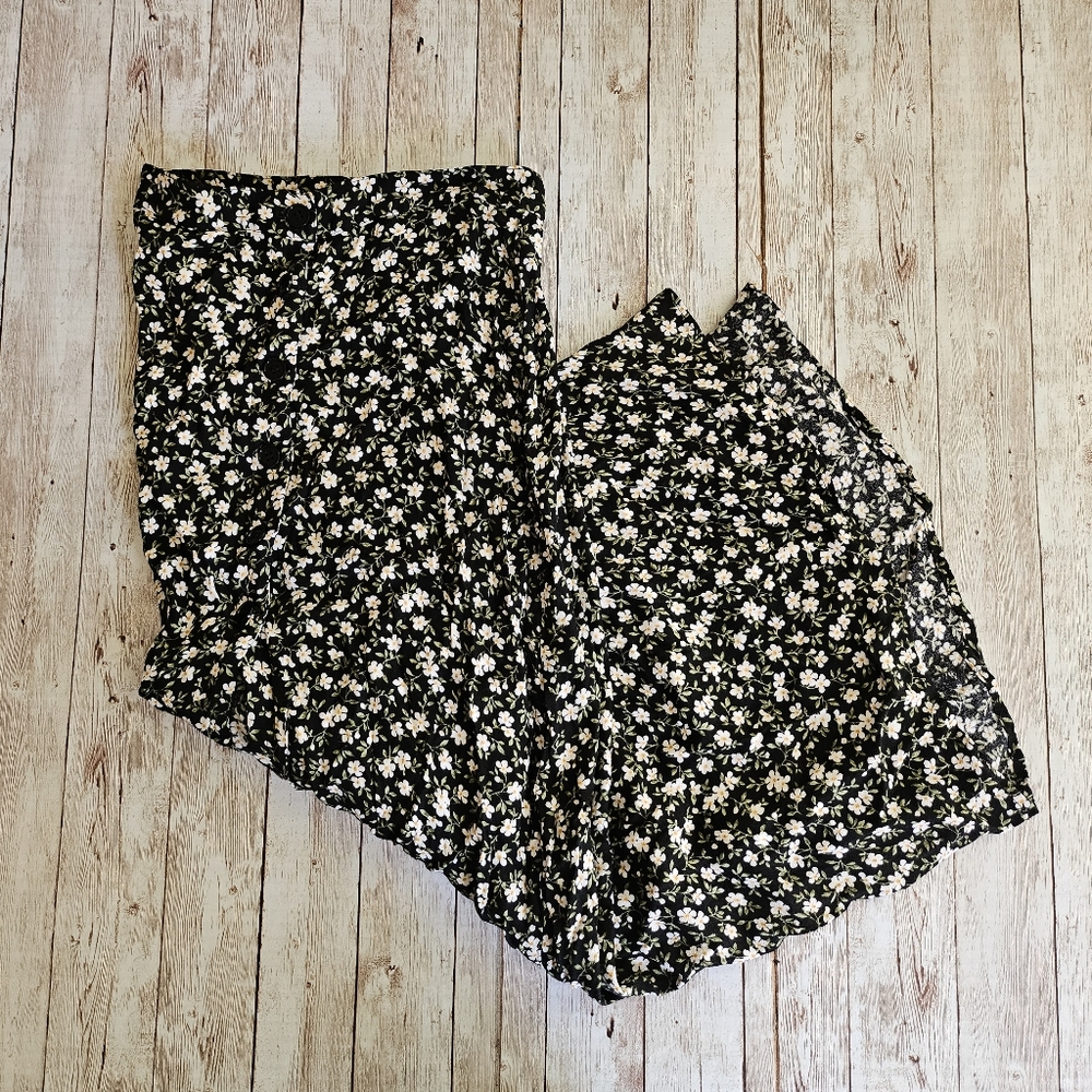 Reformation Black Floral Midi Skirt